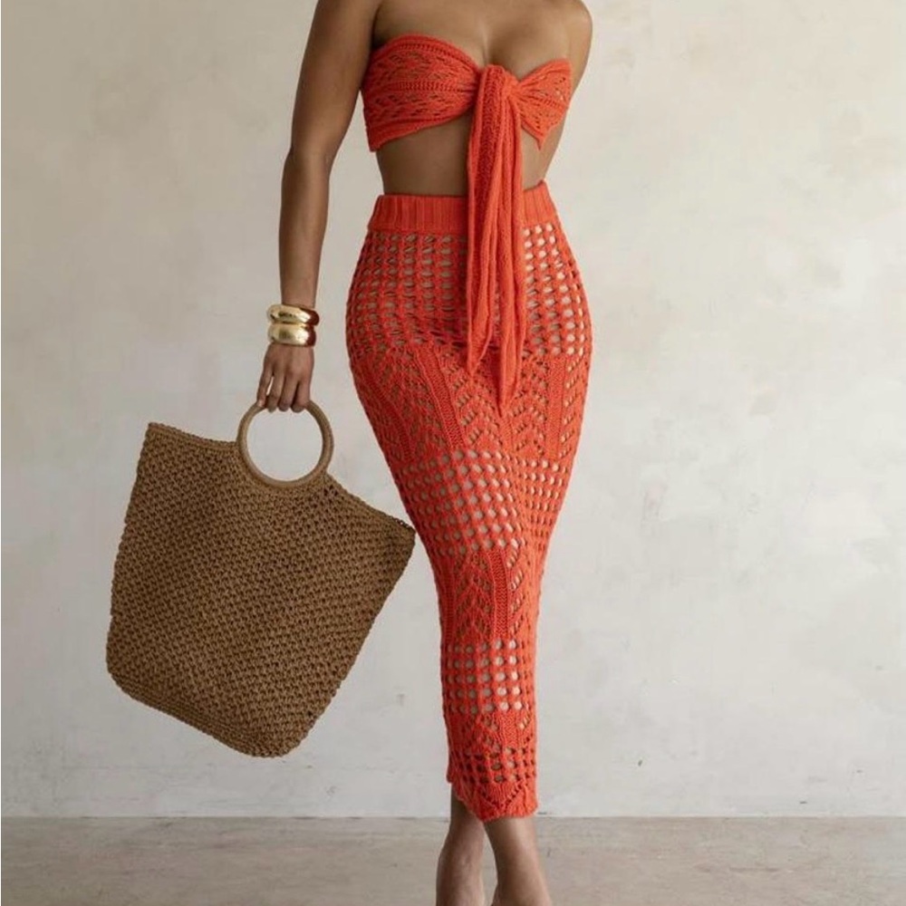 JLUXLABEL Strapless Orange Dress